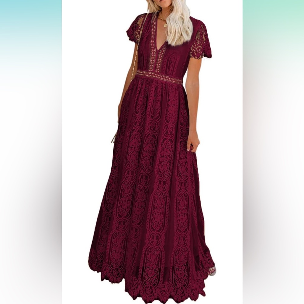 Burgundy Lace Maxi Dress- Size XL